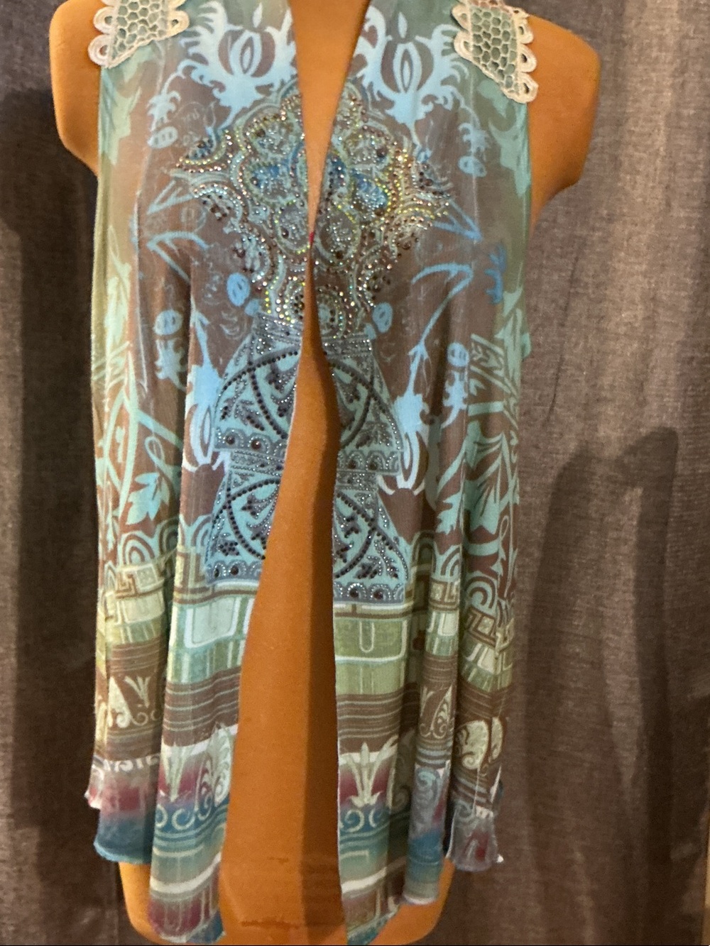 B.L.E.U. Beaded Paisley Open-Front Camisole - Aqua Teal Blue